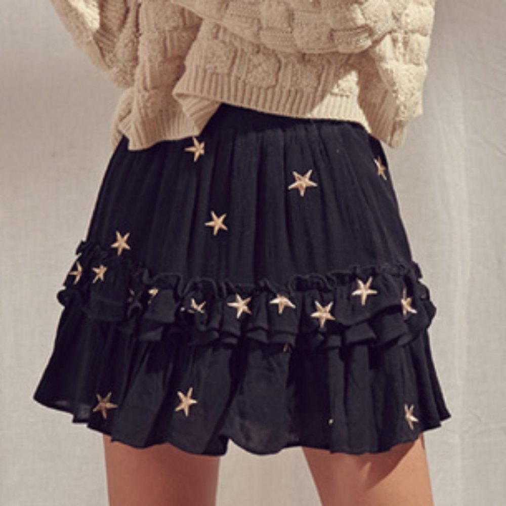 Storia Gold Star Embroidered Skirt